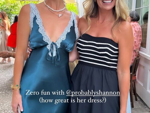 Cameran Eubanks’ Black Striped Strapless Midi Dress