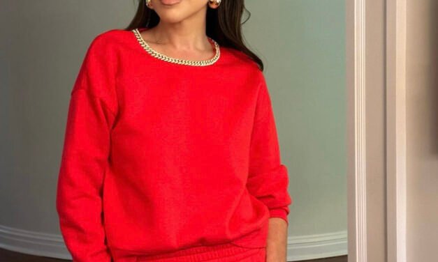 Jenn Fessler’s Red Chain Embellished Sweatshirt