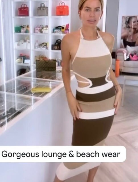 Caroline Stanbury’s Brown Striped Knit Midi Dress