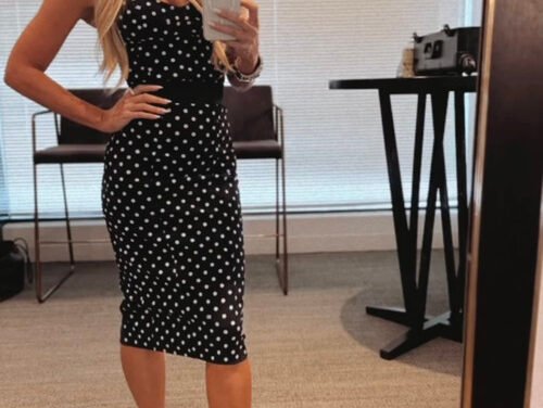 Tracy Tutor’s Black Polka Dot Skirt Set